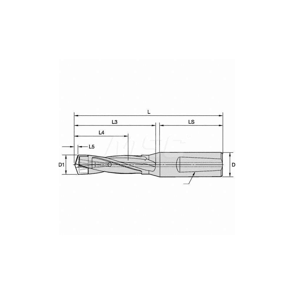 Kennametal Replaceable-Tip Drill: Whistle Notch Shank, 40.00 mm Shank Dia - 6123747