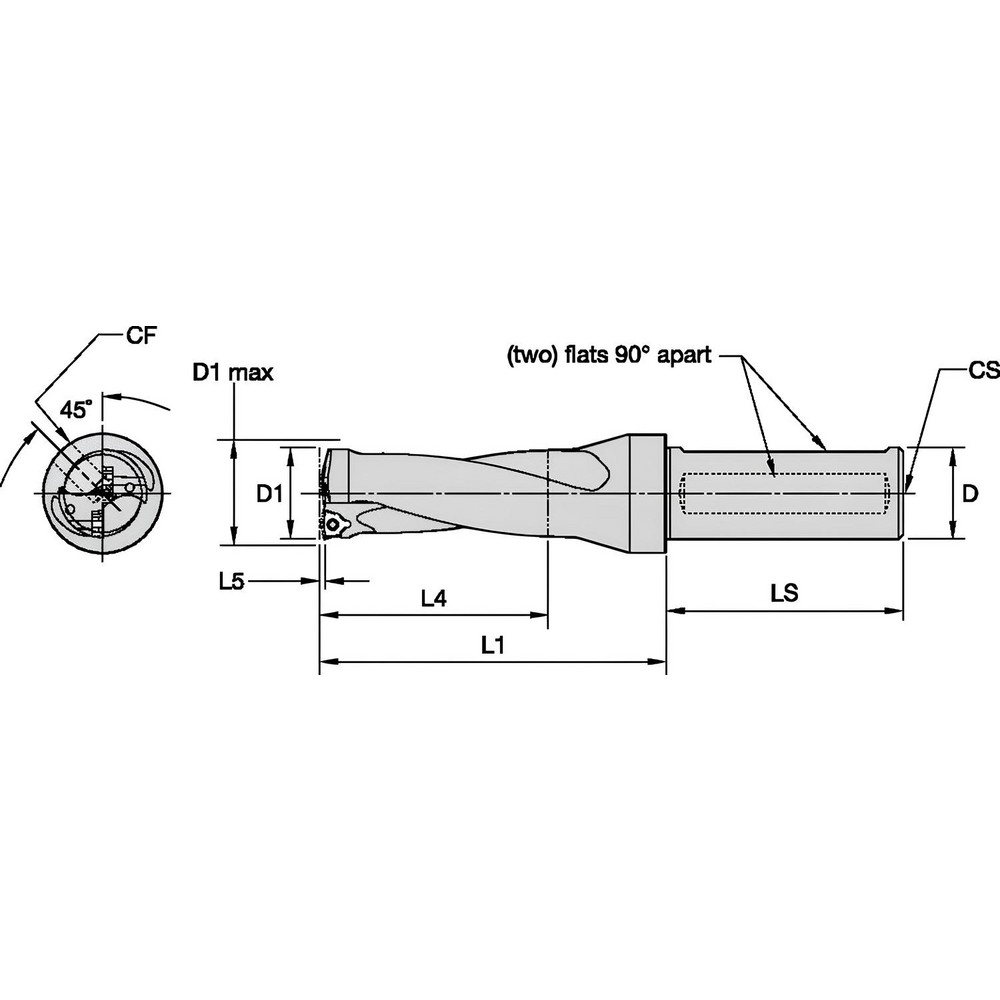 Kennametal Indexable Insert Drill: DFT2750R2SSF200, 77.47 mm Max Dia, 2.5xD - 1528424