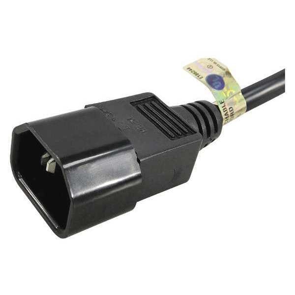 Zoro Select Power Cord, IEC C14, SJT, 6 ft., Blk, 10A, 16/3 - 5XFR6ID