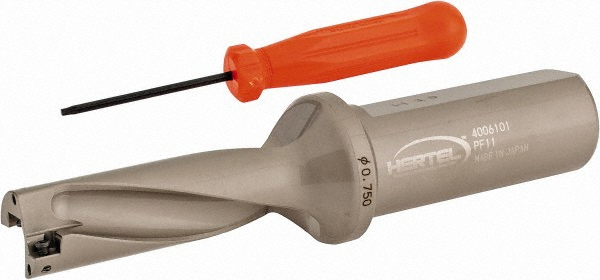 Hertel Indexable Insert Drill: HID-0.750-D4-1.000, 0.7730" Max Dia, 3.0000" Max Depth, 4xD, 1.0000" Shank Dia - 4006163