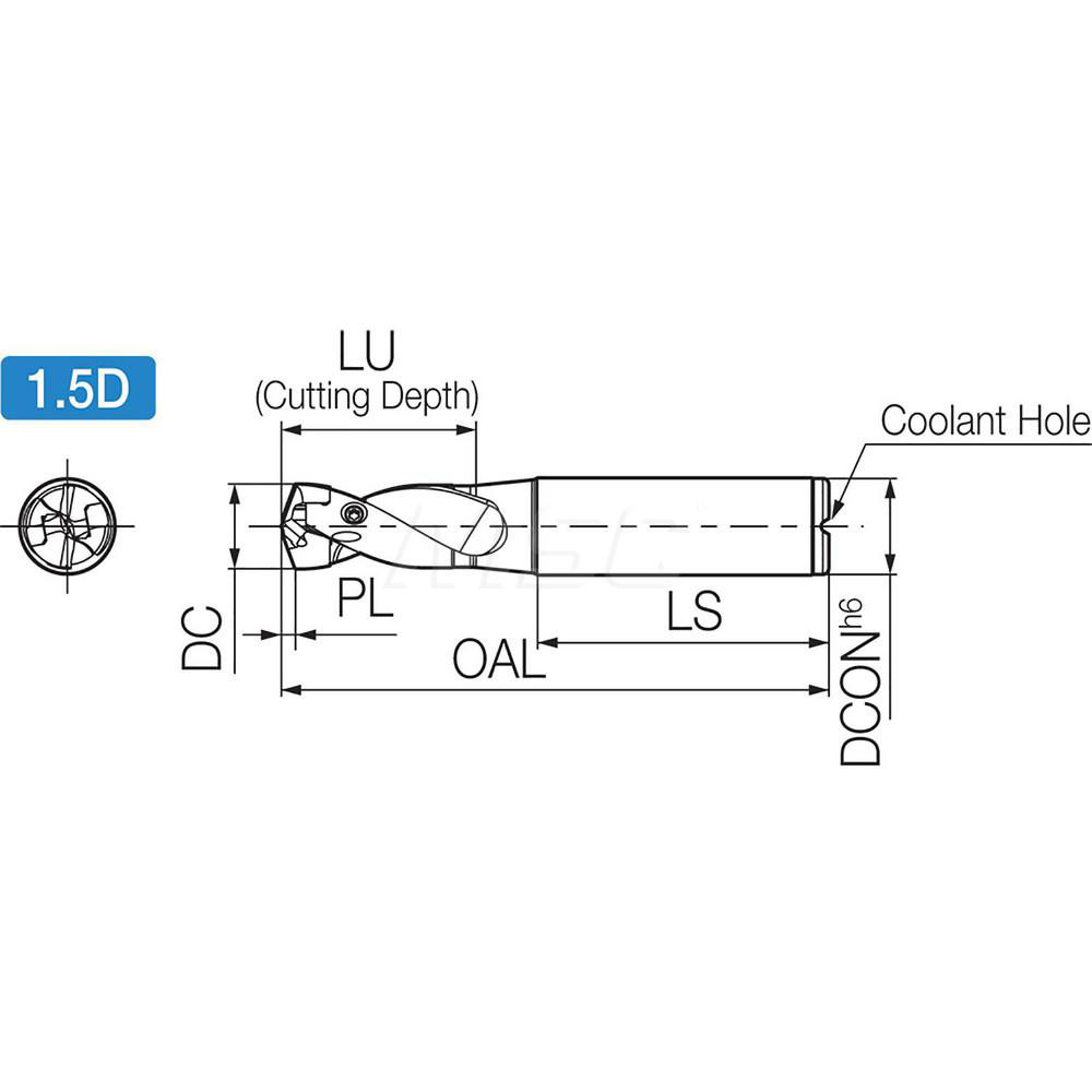 Kyocera Replaceable-Tip Drill: 11 to 11.49 mm Dia, 17.3 mm Max Depth, 12 mm Straight-Cylindrical Shank - THD11496