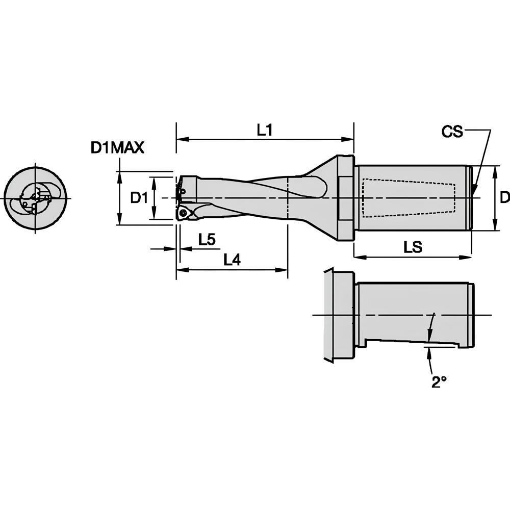 Kennametal Indexable Insert Drill: DFT240R2WD32M, 25.00 mm Max Dia, 59.10 mm Max Depth, 2.5xD, 32.00 mm Shank Dia - 1541366