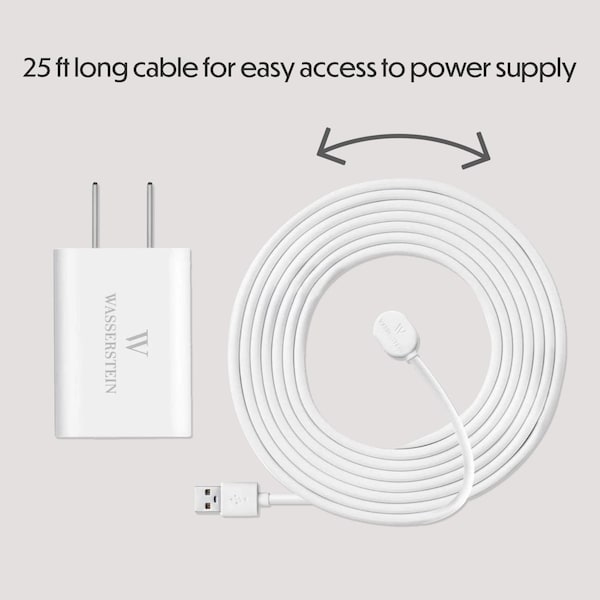Wasserstein Charging Cable, 25ft, with Charge Adapter, Weatherproof, for Arlo Ultra/Ultra 2/Pro 3/Pro 4, White - ArloUltraOutCaQC25ftWhtUS