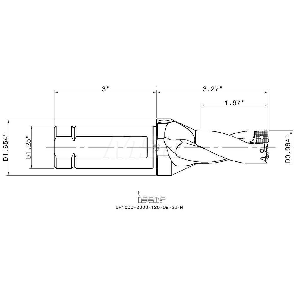 Iscar Indexable Insert Drill: DR09841969125092DN, 1.1420" Max Dia, 1.9700" Max Depth, 2xD, 1.2500" Shank Dia - 3201794