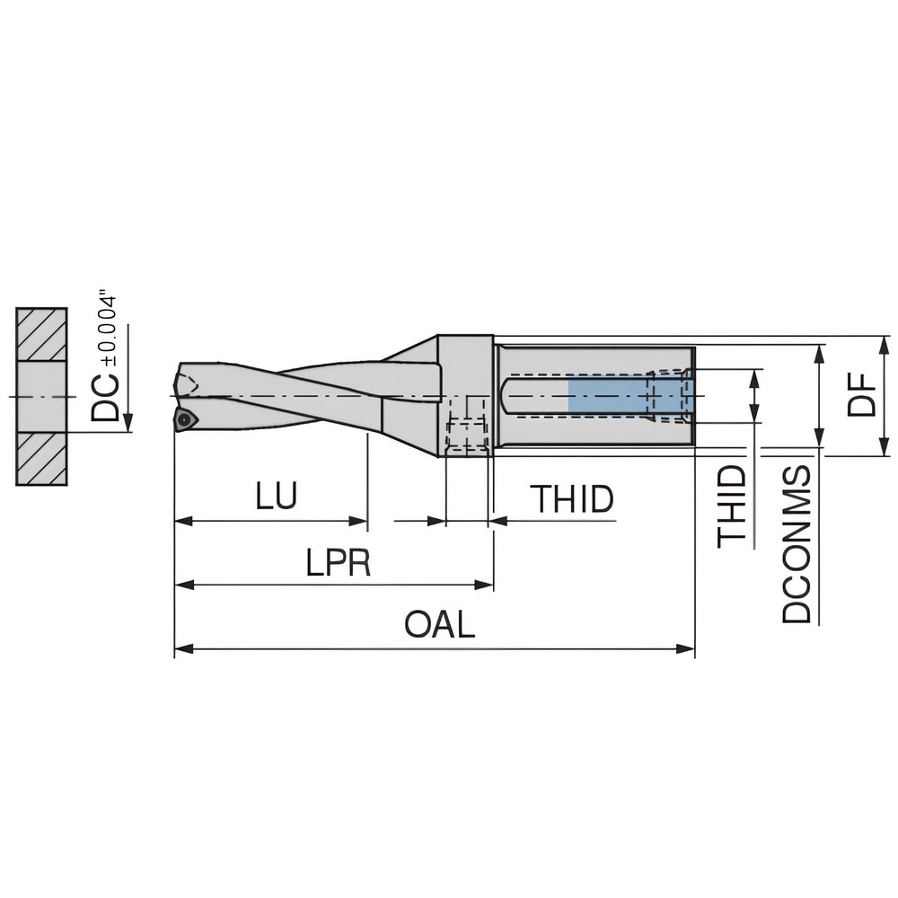 Komet Indexable Insert Drill: KUBT2,5D1437R05C1250E, 1-7/16" Max Dia, 3-1/4" Max Depth, 2.5xD, 1-1/4" Shank Dia - 1589636501