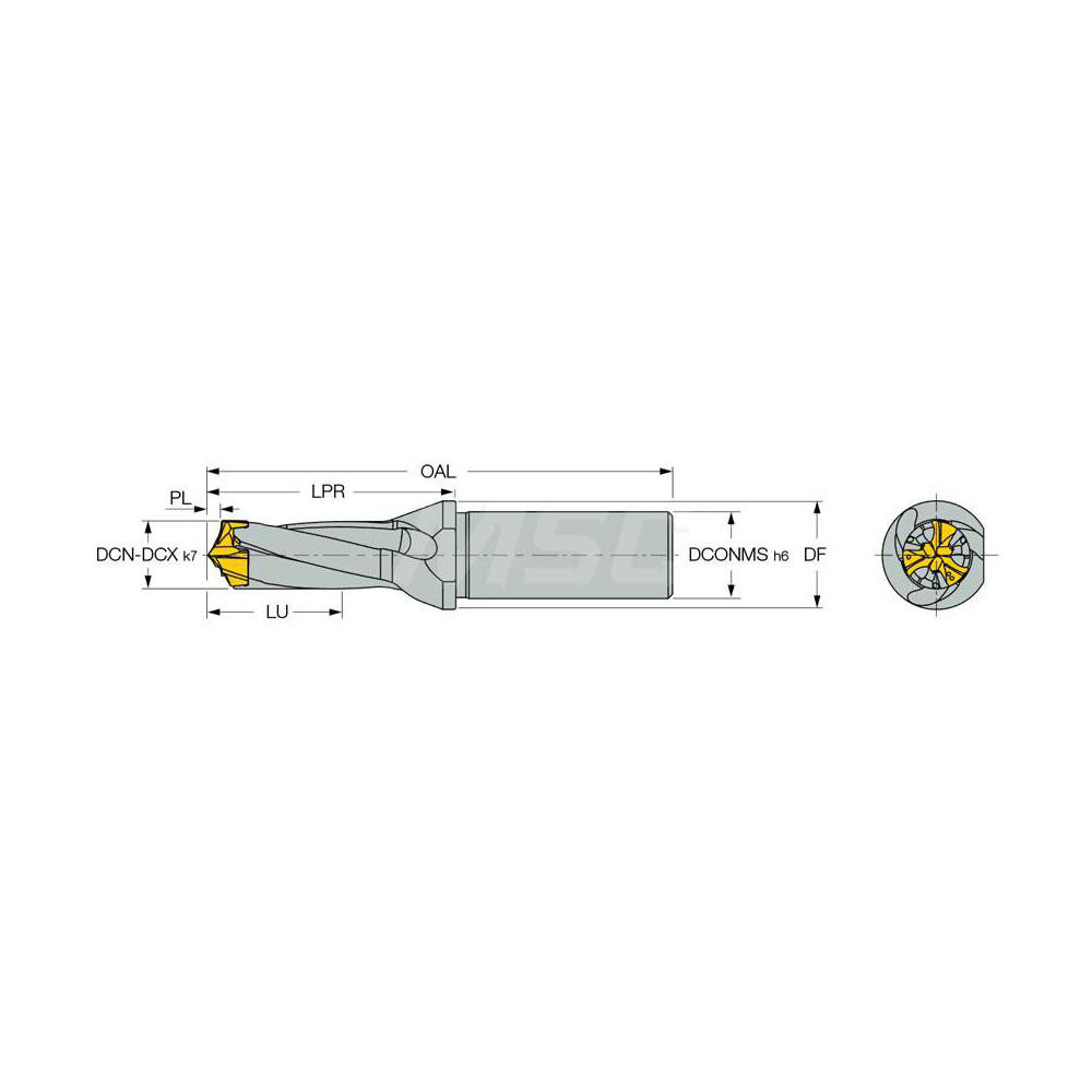 Iscar Replaceable-Tip Drill: 16 to 16.9 mm Dia, 32 mm Max Depth, 20 mm Straight-Cylindrical Shank - 3363001