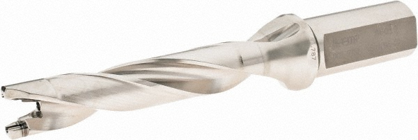 Ingersoll Cutting Tools Replaceable-Tip Drill: 0.8268 to 0.8622" Dia, 1.26" Max Depth, 1" Weldon Flat Shank - 3212780
