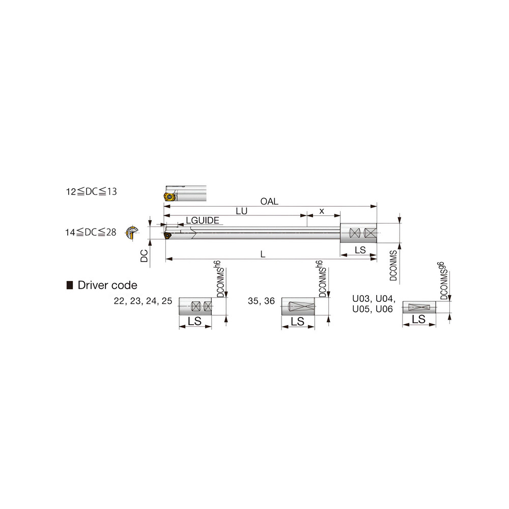 Tungaloy Indexable Insert Drill: TRLG16.00X800-23A, 16.00 mm Max Dia, 722.20 mm Max Depth, 45xD, 25.00 mm Shank Dia - 4828252
