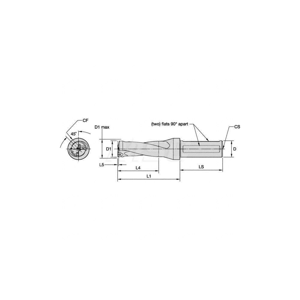 Kennametal Indexable Insert Drill: DFT1375R2SSF150, 1-1/2" Max Dia, 2.5xD, 1-1/2" Shank Dia - 1528394