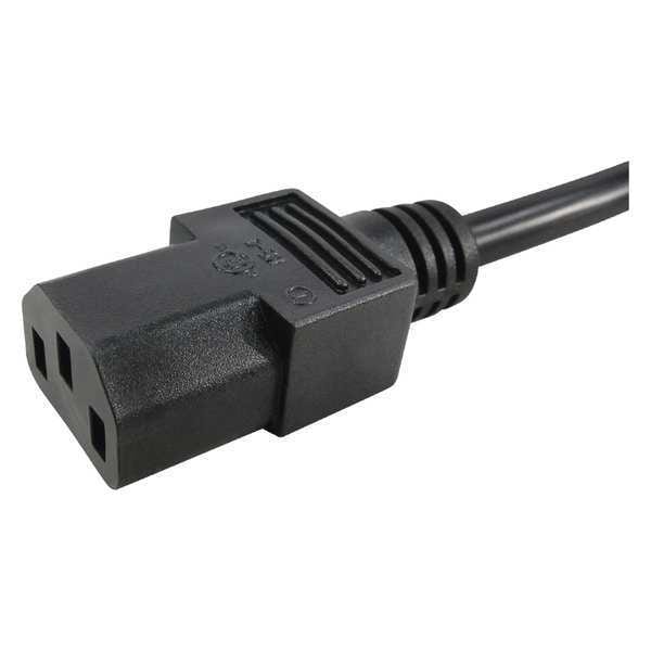 Zoro Select Power Cord, IEC C14, SJT, 6 ft., Blk, 10A, 18/3 - 5XFT1ID