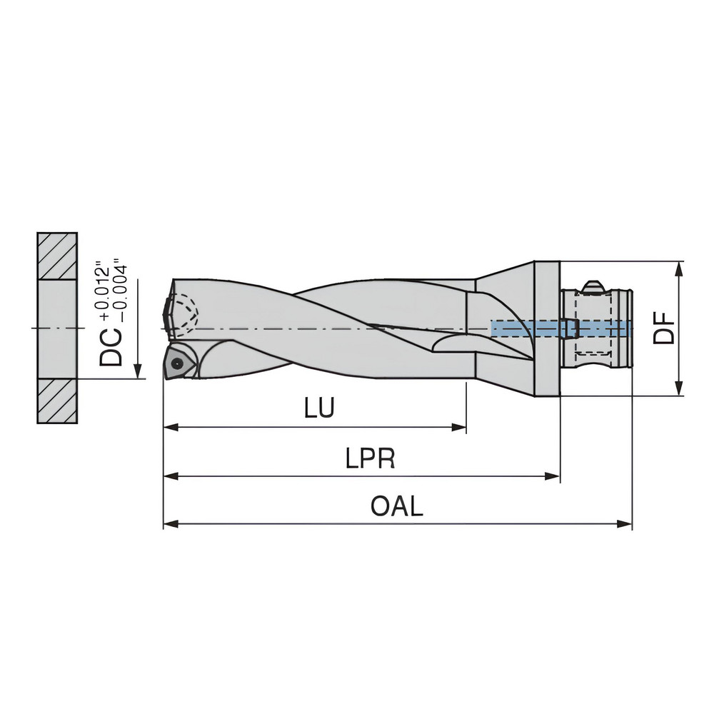 Komet Indexable Insert Drill: KUBT3D2625R10ABS80F, 2-5/8" Max Dia, 7-7/8" Max Depth, 3xD - 1589366798