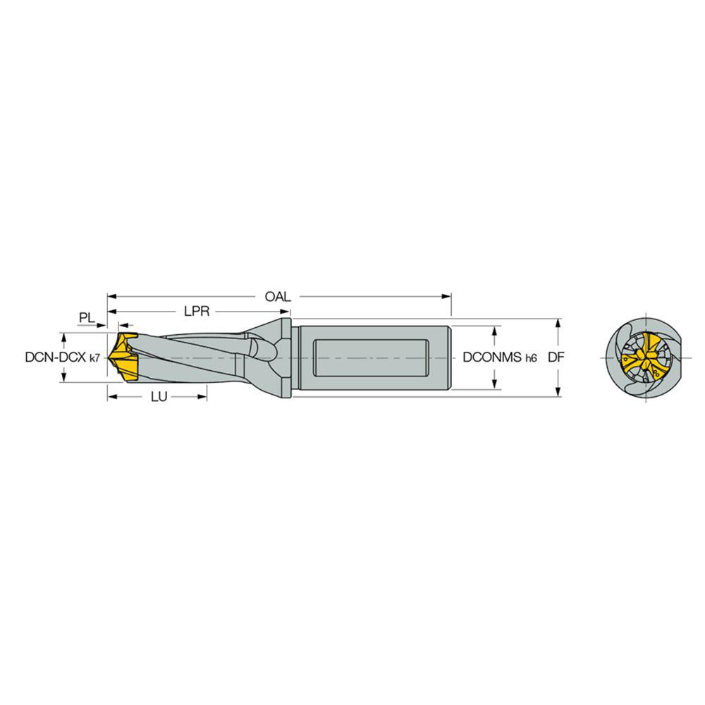Iscar Replaceable-Tip Drill: 0.945 to 0.98" Dia, 1.624" Max Depth, 1-1/4" Flatted Shank - 3362964