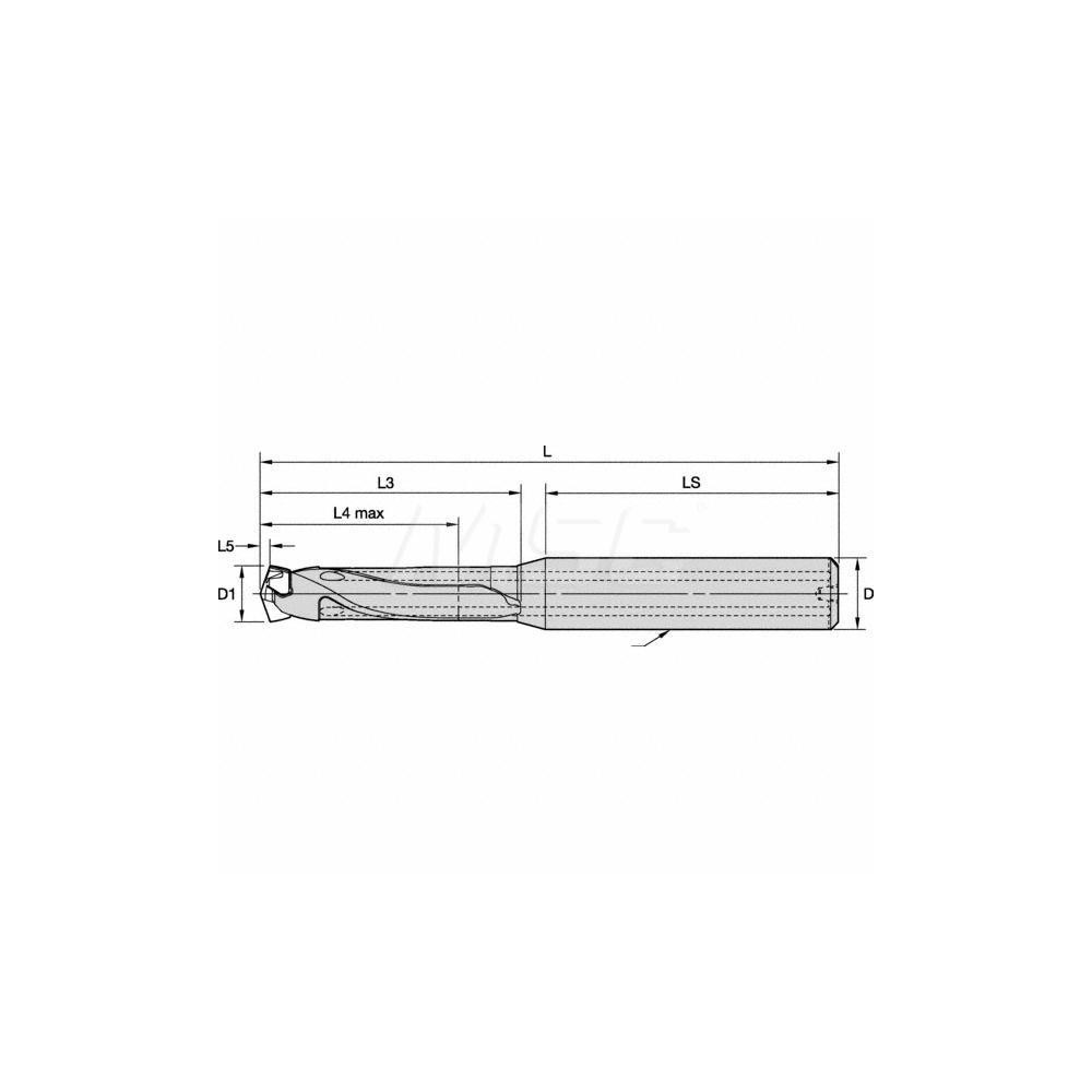 Kennametal Replaceable-Tip Drill: 8.5 to 8.99 mm Dia, 26.92 mm Max Depth, 9.53 mm Straight-Cylindrical Shank - 2250705