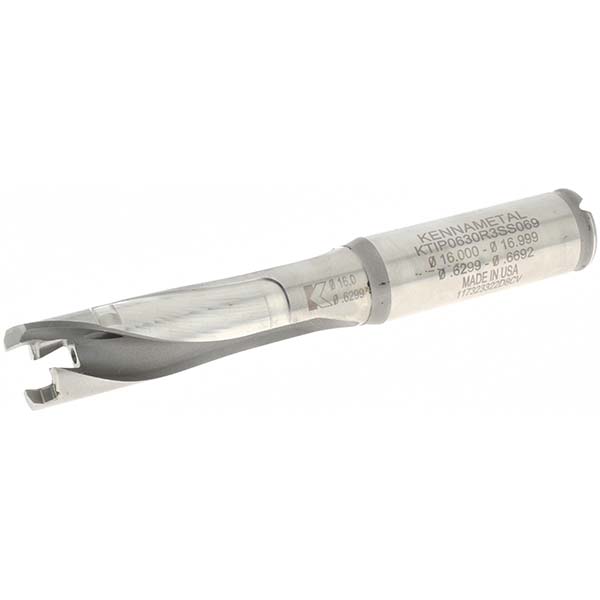 Seco Replaceable-Tip Drill: 16 to 16.99 mm Dia, 110 mm Max Depth, 5/8" Weldon Flat Shank - 00040008