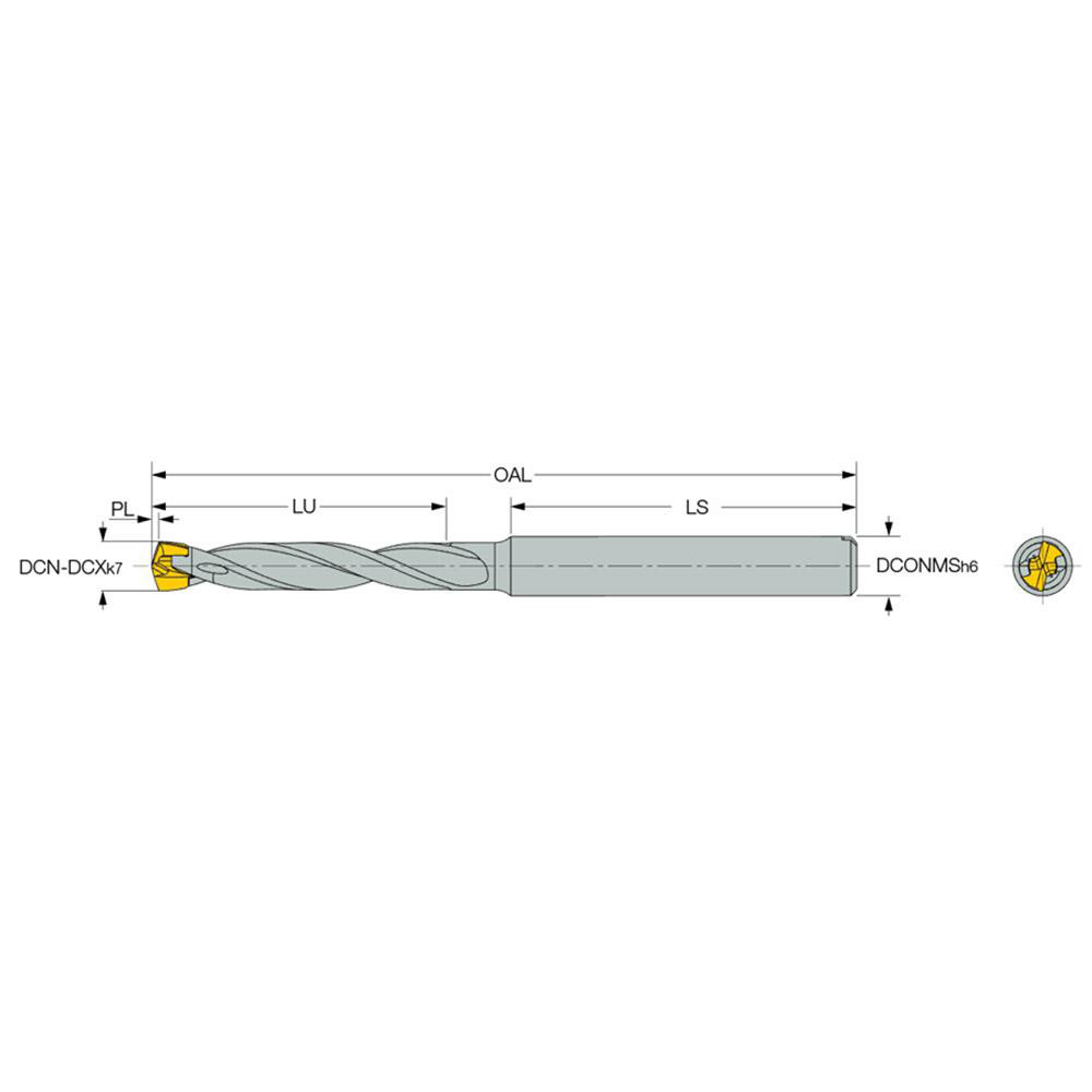 Iscar Replaceable-Tip Drill: 8.5 to 8.9 mm Dia, 43.79 mm Max Depth, 10 mm Straight-Cylindrical Shank - 3359500