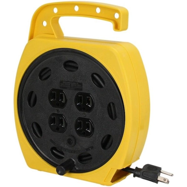 Powerzone Cord Reel, 25 ft L Cord, 16 AWG Wire, 4 Socket, 515R NEMA Socket, 515P NEMA Plug, 125 V - ORCR220625
