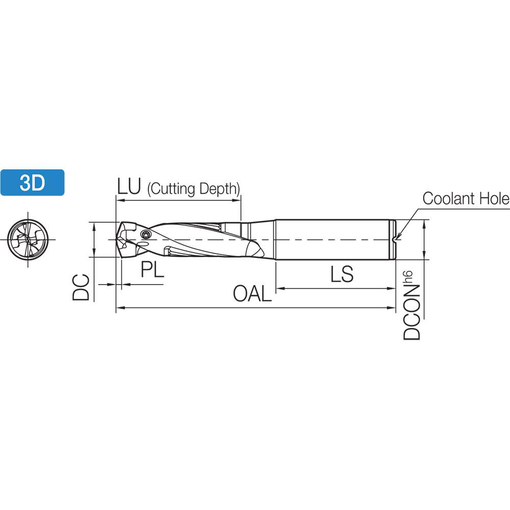Kyocera Replaceable-Tip Drill: 7.94 to 8.49 mm Dia, 25.5 mm Max Depth, 10 mm Straight-Cylindrical Shank - THD08080