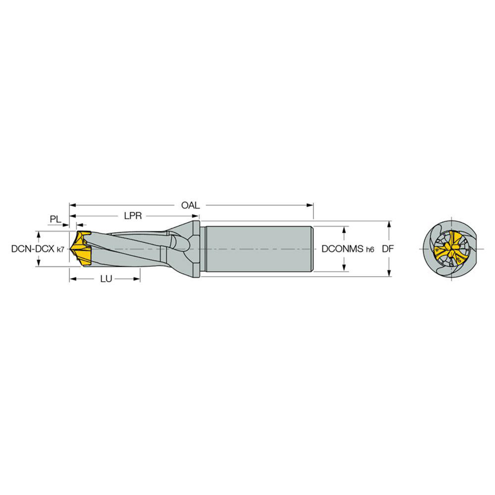Iscar Replaceable-Tip Drill: 0.906 to 0.941" Dia, 1.553" Max Depth, 1-1/4" Straight-Cylindrical Shank - 3362963