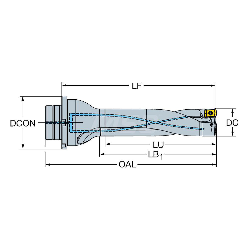 Sandvik Coromant Indexable Insert Drill: DS20-D4800DM50-04, 48.00 mm Max Dia, 193.28 mm Max Depth, 4xD, 50.00 mm Shank Dia - 7790733