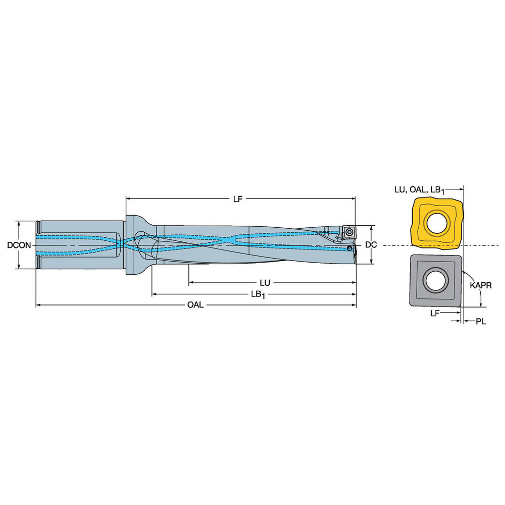 Sandvik Coromant Indexable Insert Drill: 880-D2500L25-05, 25.00 mm Max Dia, 125.44 mm Max Depth, 5xD, 25.00 mm Shank Dia - 5765370
