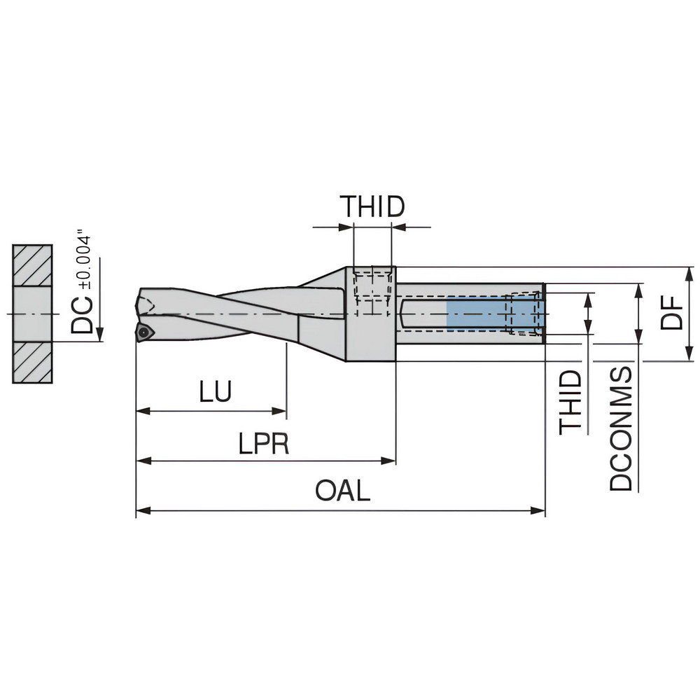 Komet Indexable Insert Drill: KUBT2,5D0562R03C0750EF, 9/16" Max Dia, 2.5xD, 3/4" Shank Dia - 1589614309