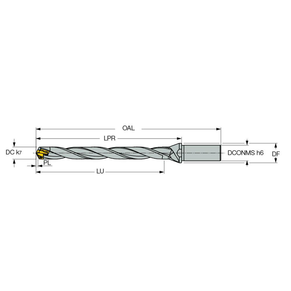 Iscar Replaceable-Tip Drill: 16 to 16.9 mm Dia, 162.4 mm Max Depth, 20 mm Straight-Cylindrical Shank - 3387999