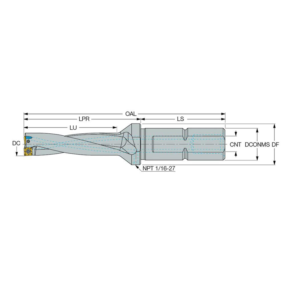 Iscar Indexable Insert Drill: DR12506250125095DN, 1-17/64" Max Dia, 6-1/4" Max Depth, 5xD, 1-1/4" Shank Dia - 3371002