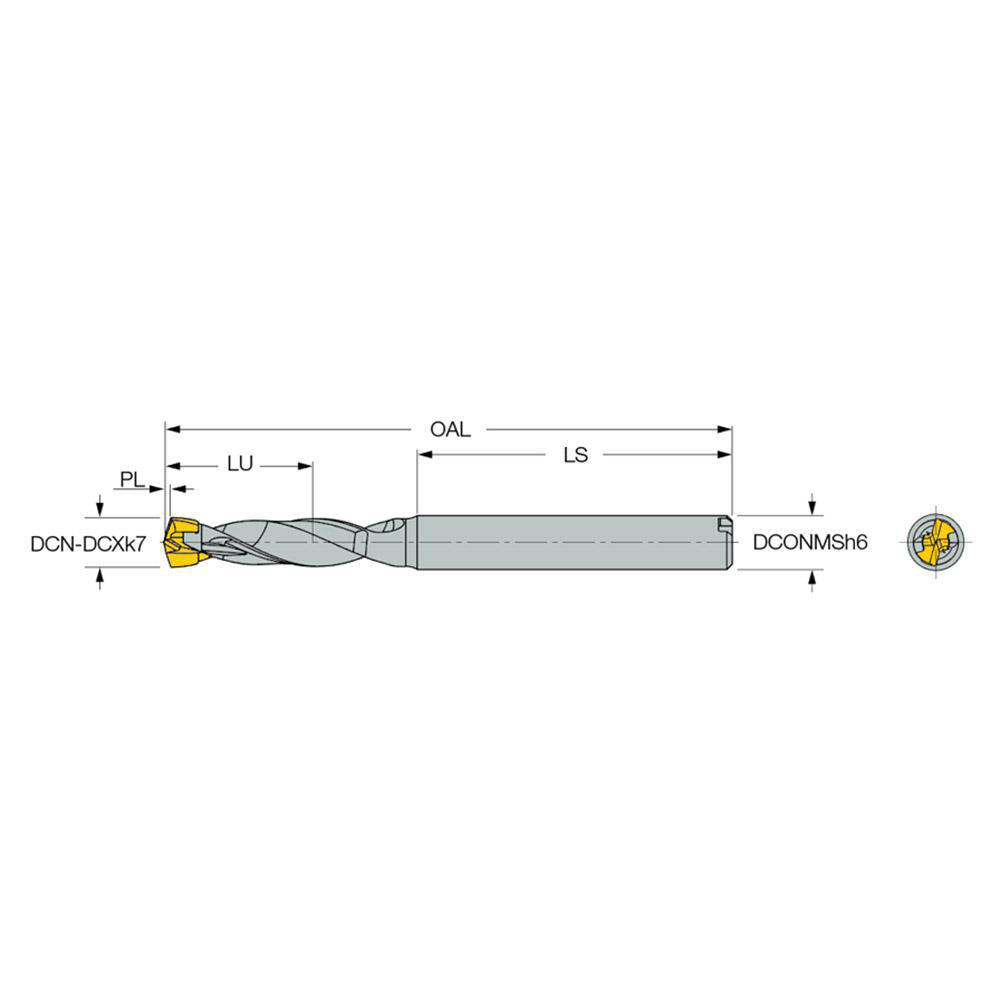 Iscar Replaceable-Tip Drill: 4.5 to 4.9 mm Dia, 14.16 mm Max Depth, 6 mm Straight-Cylindrical Shank - 3346595
