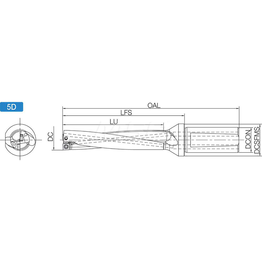 Kyocera Indexable Insert Drill: S25DRV200M506, 20.00 mm Max Dia, 100.00 mm Max Depth, 5xD, 25.00 mm Shank Dia - THD11636