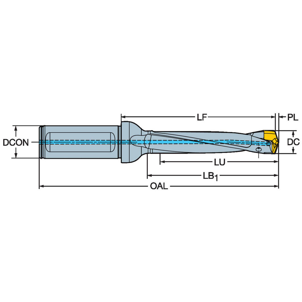 Sandvik Coromant Replaceable-Tip Drill: 11 to 11.49 mm Dia, 59.21 mm Max Depth, 16 mm Flange Shank - 6035615