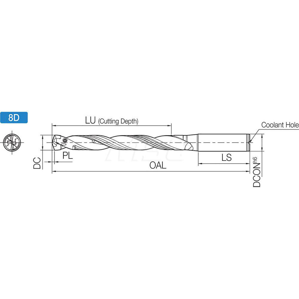 Kyocera Replaceable-Tip Drill: 21 to 21.99 mm Dia, 176 mm Max Depth, 25 mm Straight-Cylindrical Shank - THD08212