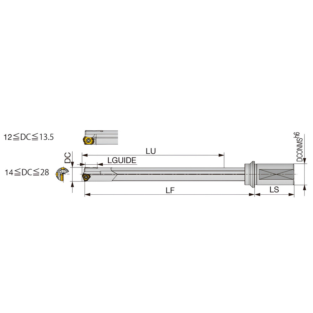 Tungaloy Indexable Insert Drill: MCTR13.49XU25.4-15, 17/32" Max Dia, 15xD, 1" Shank Dia - 4853413
