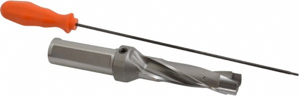 Kennametal Replaceable-Tip Drill: 26.99 to 27.49 mm Dia, 215.9 mm Max Depth, 31.75 mm Weldon Flat Shank - 1517181