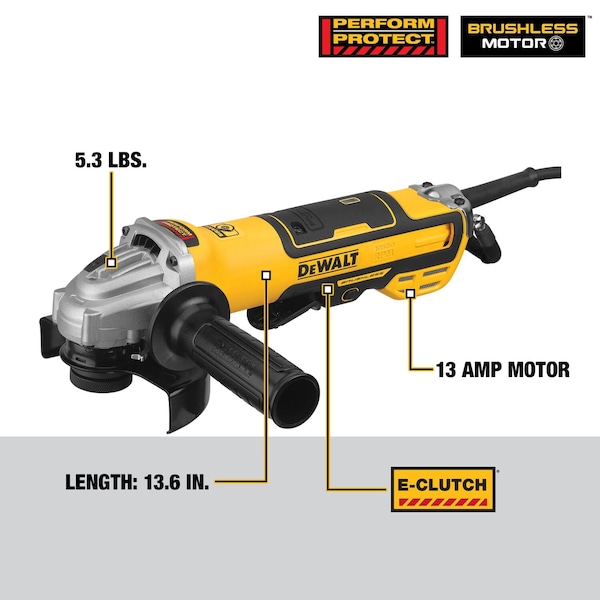 Dewalt 5 in. Brushless Paddle Switch Small Angle Grinder with Kickback Brake, No Lock-On - DWE43214N