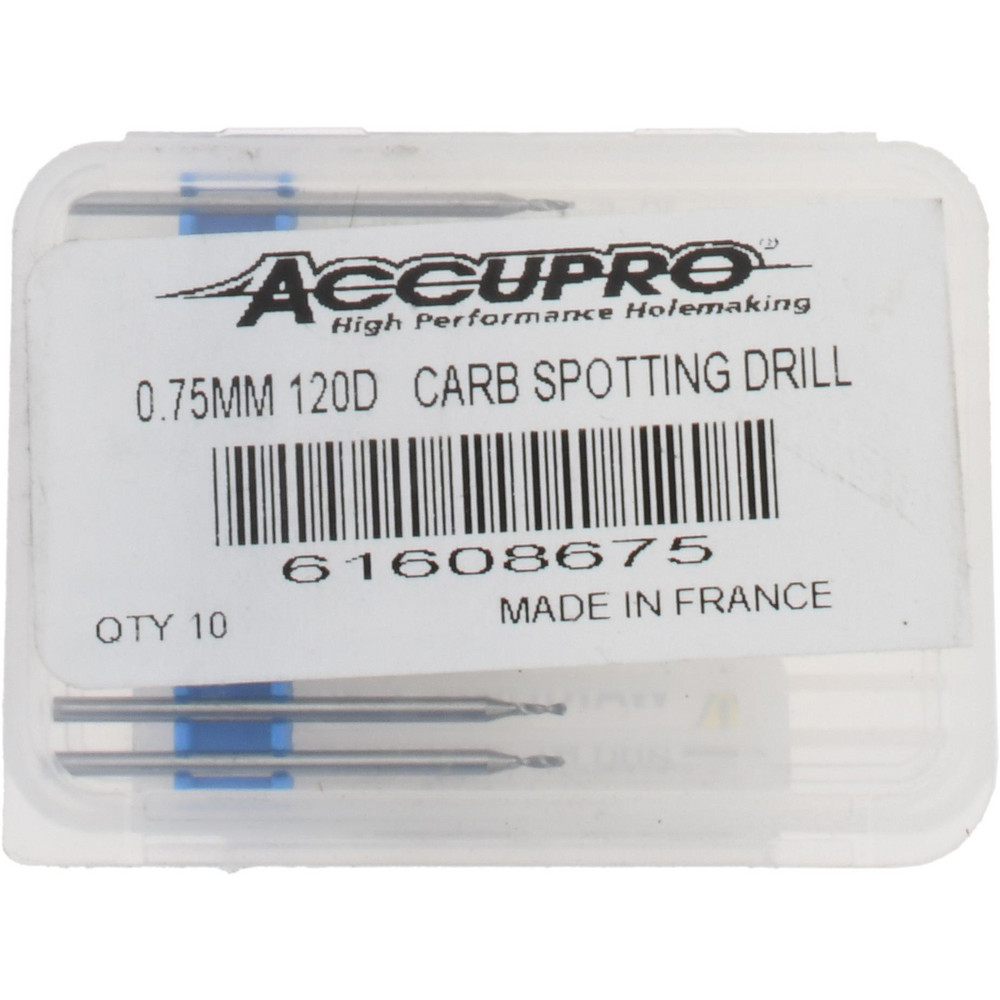 Accupro Spotting Drill: 0.75 mm Dia, 120 deg, 30 mm OAL, Solid Carbide - A-6140075R