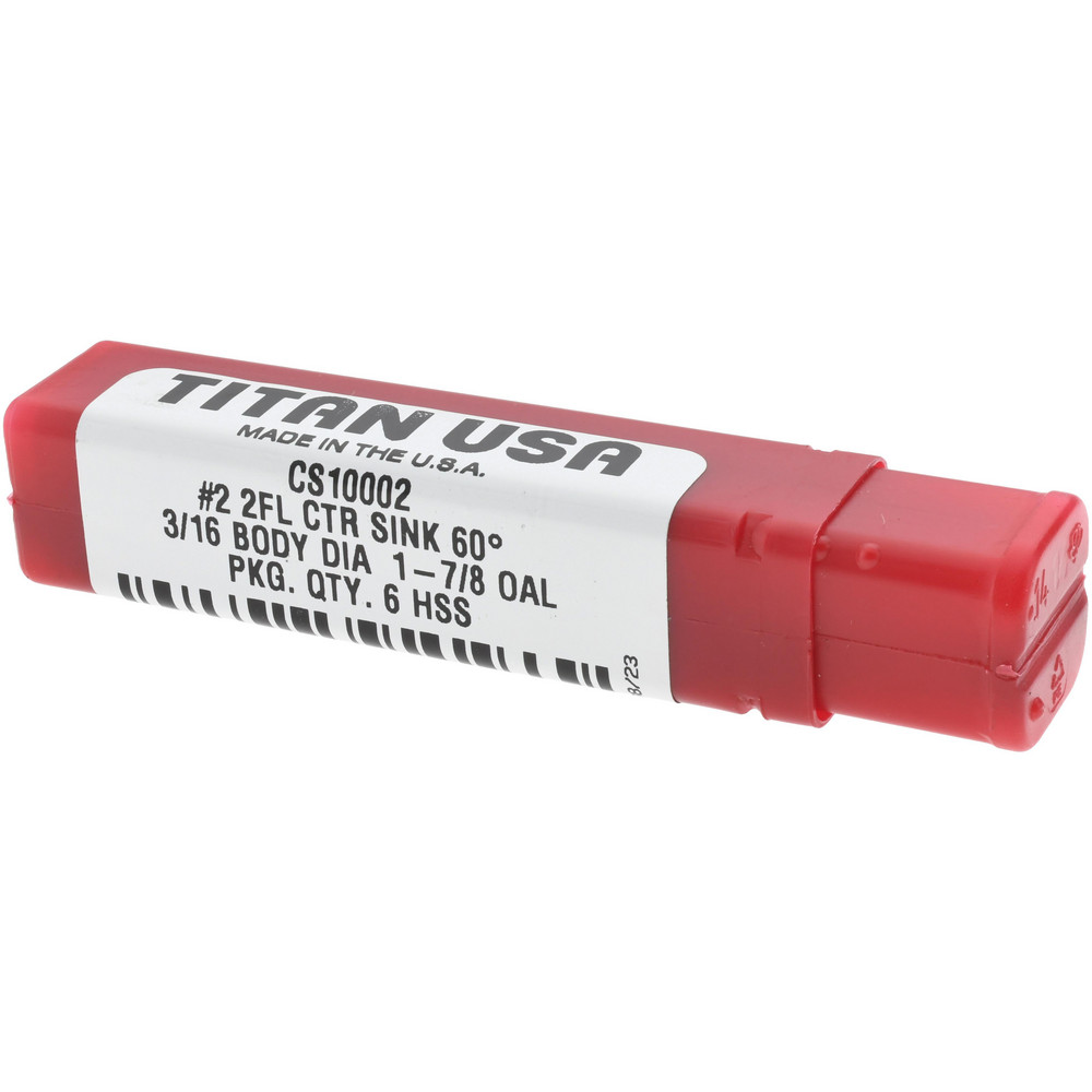 Titan USA Combination Drill & Countersink: #2, 3/16" Body Dia, 118 deg, High-Speed Steel - CS10002