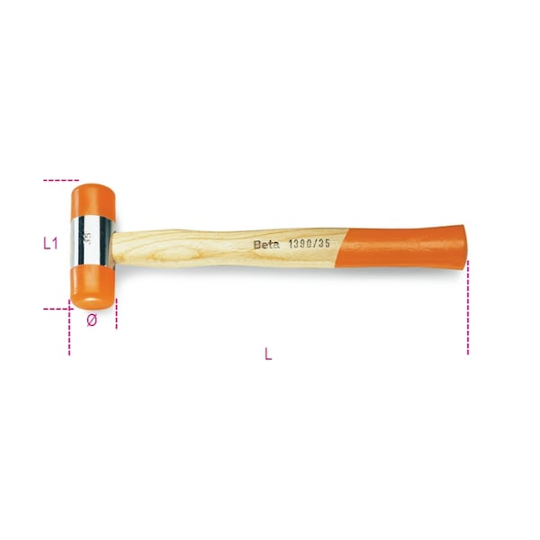 Beta 1390 28mm Diameter Soft Face Hammer, Wooden Handle - 013900028