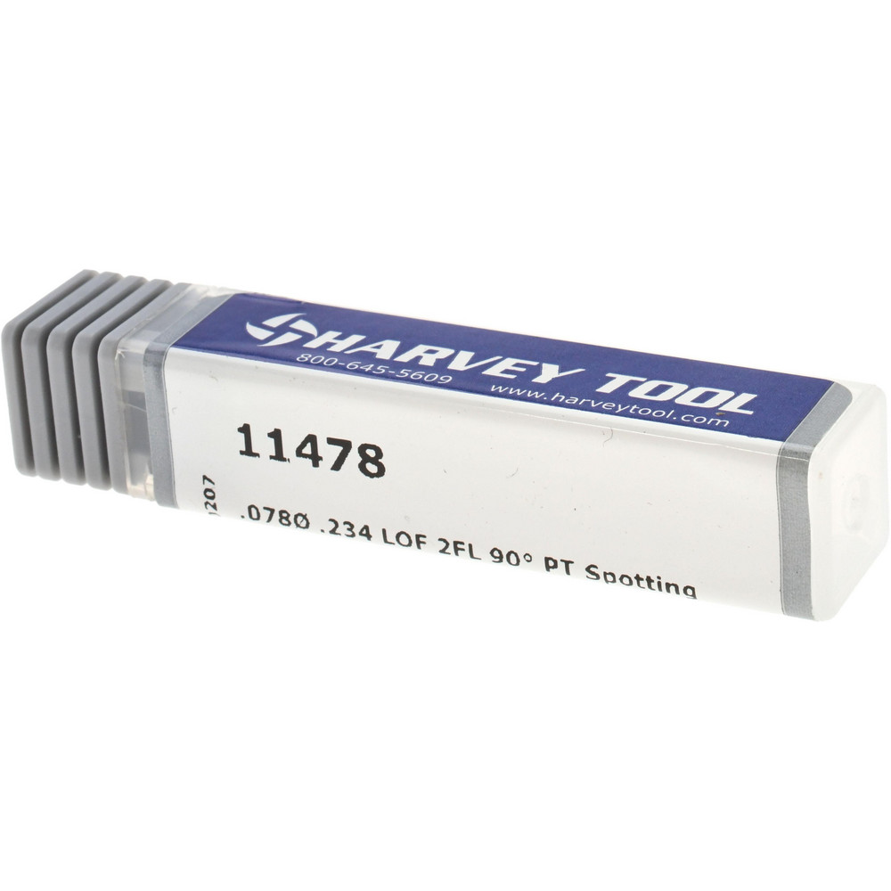 Harvey Tool Spotting Drill: 5/64" Dia, 90 deg, 1-1/2" OAL, Solid Carbide - 11478