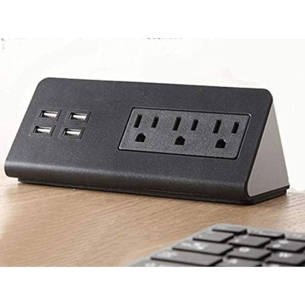 Kable Kontrol EdgeCharge - Desk Power Outlets & USB Hub - 3 AC Power & 4 USB Charging Ports - 4.9 ft cord - KK-EC-BK