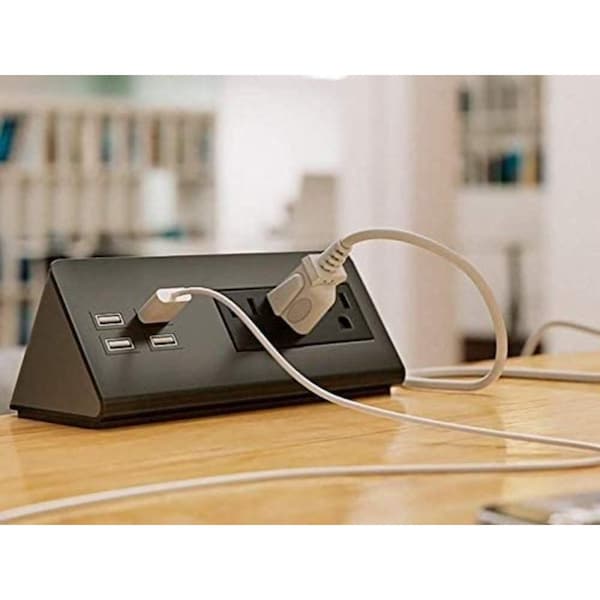 Kable Kontrol EdgeCharge - Desk Power Outlets & USB Hub - 3 AC Power & 4 USB Charging Ports - 4.9 ft cord - KK-EC-BK