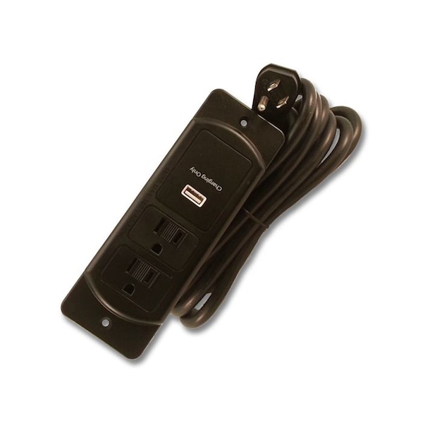 Furnlite Black 10 Ft. 14/3 Power Supply Cord Recess Mount 2-Outlet with USB Port and 45-degree Offset Plug - 76.FC-737