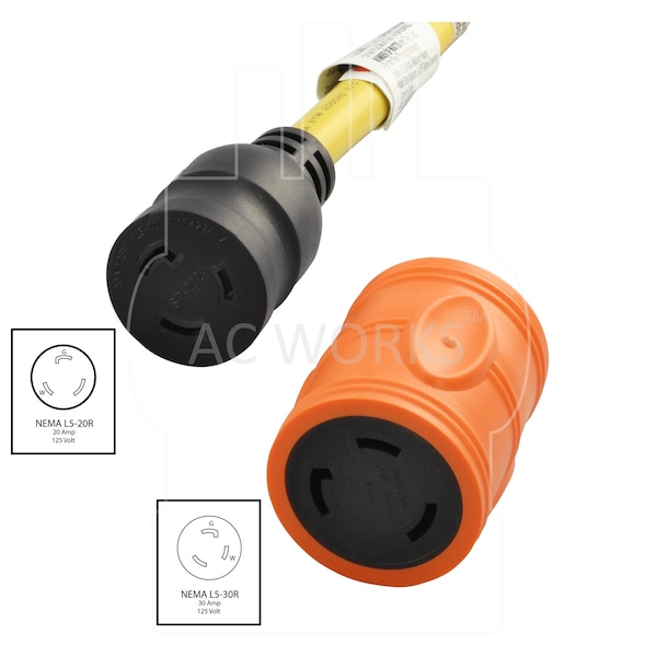 Ac Works Locking Adapter L5-20P 20A 125V Locking Plug to L5-30R 30A 3-Prong Connector - ADL520L530