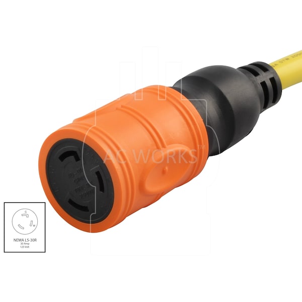 Ac Works Locking Adapter L5-20P 20A 125V Locking Plug to L5-30R 30A 3-Prong Connector - ADL520L530