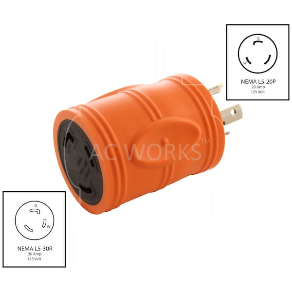 Ac Works Locking Adapter L5-20P 20A 125V Locking Plug to L5-30R 30A 3-Prong Connector - ADL520L530