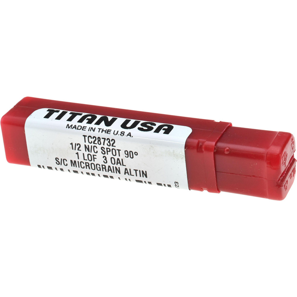 Titan USA Spotting Drill: 1/2" Dia, 90 deg, 3" OAL, Solid Carbide - TC28732