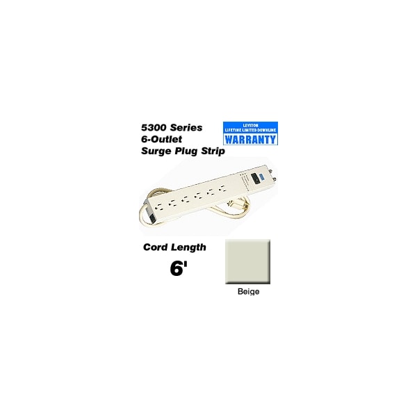 Leviton Surge Suppressers 515 6 Otlt Surge Strip 2Rd Ed Plast - 5300-PS
