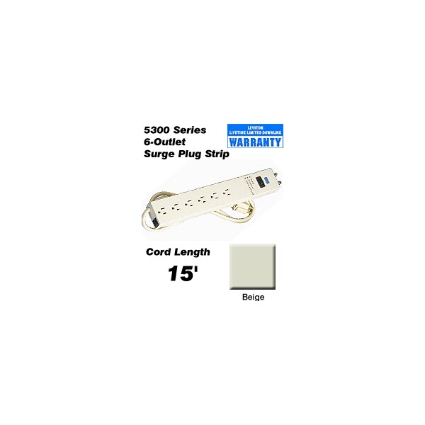 Leviton Surge Suppressers 515 6 Outlet Strip W Switch 15 Ft - 5300-S15