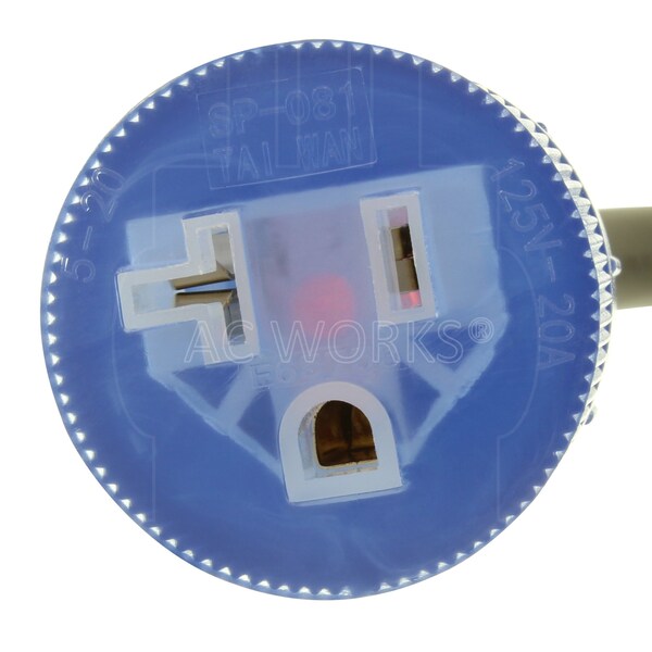 Ac Works 8FT 20A 3-Prong L5-20P Plug to 15/20A 5-15/20R T-Blade Lighted Connector - L520520-096