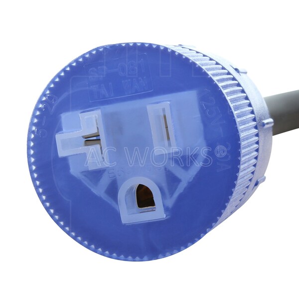Ac Works 8FT 20A 3-Prong L5-20P Plug to 15/20A 5-15/20R T-Blade Lighted Connector - L520520-096