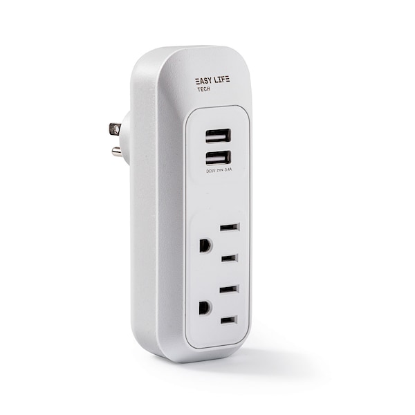 Easylife Tech 2 AC Outlet 2 USB Wall Plug Adapter Ideal for Home, Travel Work - 0-1301